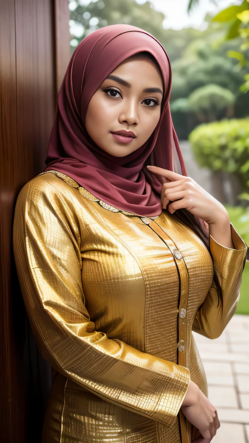 RAW, Best quality, high resolution, masterpiece: 1.3), beautiful Malay woman in hijab (iu:0.8)1beautiful Malay woman ,((big breast)),detail face,perfect yeyes, soft smile, sitting on a chair in a room with a bird cage, batik, traditional beauty, with beautiful exotic, very beautiful enga style, with lovely look, idian dress, style of ade santora, inspired by Sasha Putrya, inspired by Mym Tuma, inspired by Basuki Abdullah, wearing an ornate outfit, inspired by Shaddy Safadi
