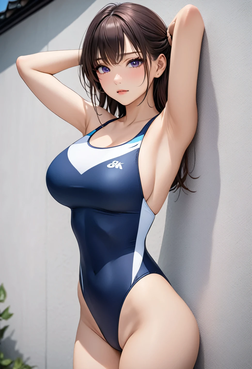 (((masterpiece))),(((High resolution)))、(((8K)))、(((perfect face)))、(((beauty of japan)))、20 years old、(((beautiful face))), (((competitive swimsuit))), embarrassed look, look at the camera, (thighs)、top quality eyes, detailed texture, look at the camera, big tits