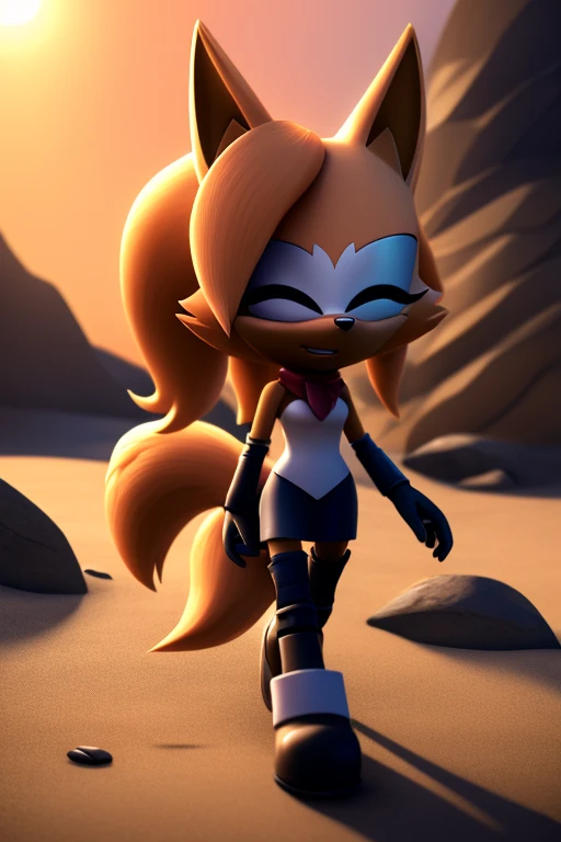 masterpiece, best quality, ultra-detailed, cinematic lighting, beautiful lighting, detailed background, Whisper the wolf, closed eyes, walking on beach