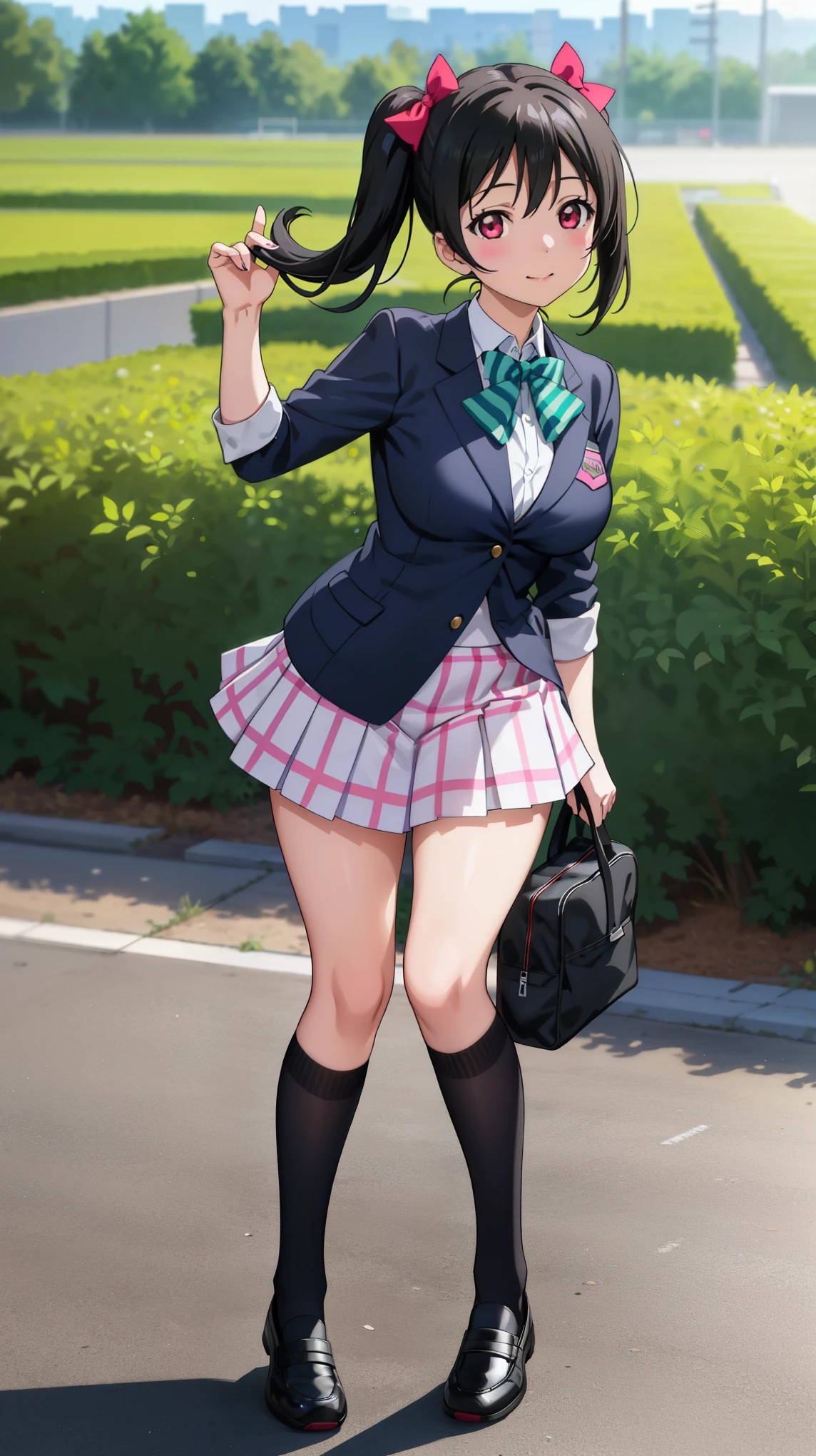 1 girl,Nico Yazawa, (lovelive),((school uniform)) , full body figure,  (highest quality、4k、8K、High resolution、must have:1.2)、Super detailed、(reality、realisticです、realistic:1.37)、ticker、hyper hd、studio lighting、ultra definition paint、sharp focus、Physically based rendering、extreme details、Professional specifications、vibrancy and color、blurry、sports portrait、landscape、horror style、anime big breasts、SF、photograph、concept artist、five fingers, perfect body,  {{{masterpiece}}}, {{{highest quality}}}, {{Super detailed}}, {shape}, {{very delicate and beautiful}},Improved cost performance、all roles、Canon 5D MK4でphotograph、photograph,