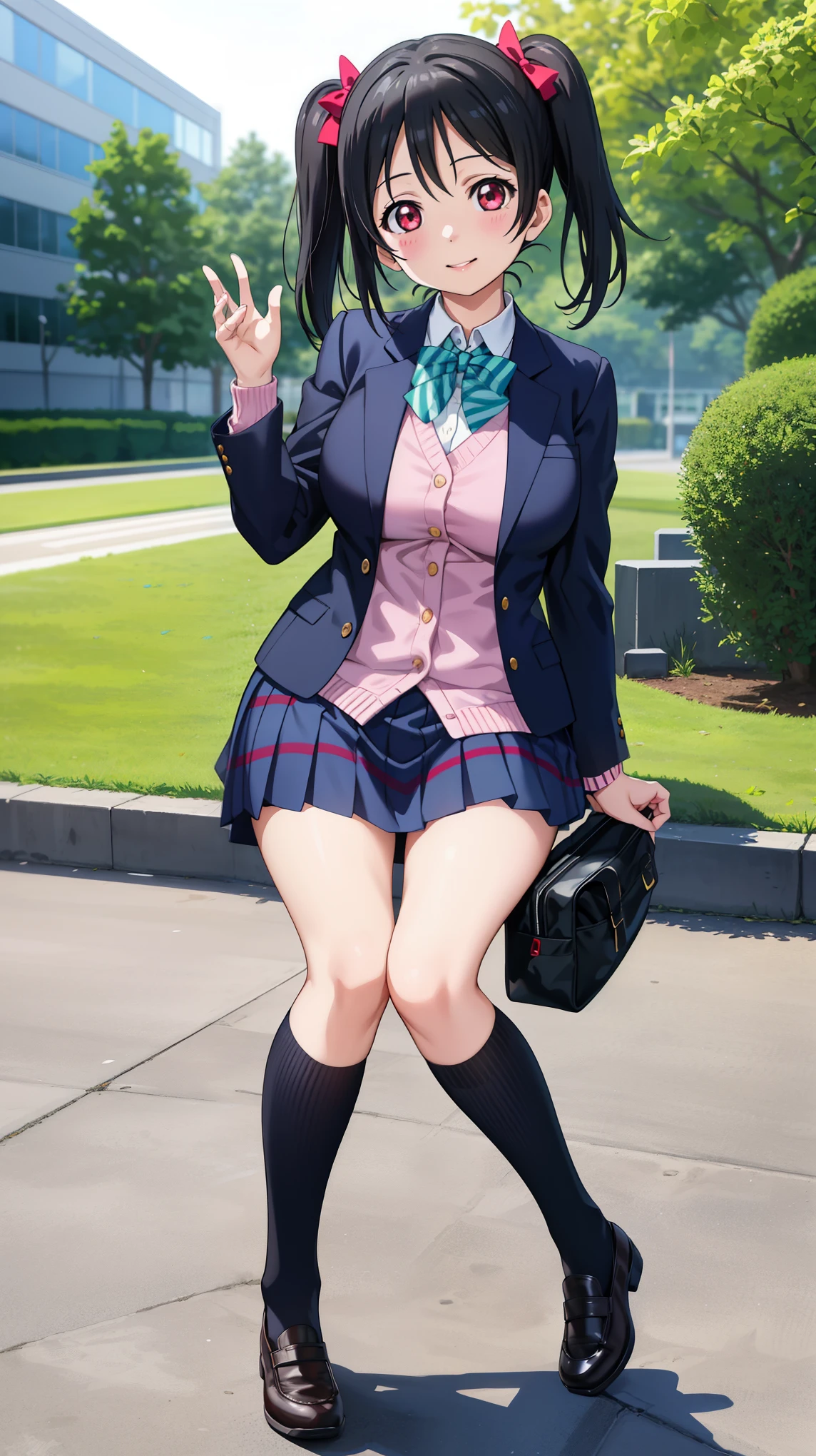 1 girl,Nico Yazawa, (lovelive),((school uniform)) , full body figure,  (highest quality、4k、8K、High resolution、must have:1.2)、Super detailed、(reality、realisticです、realistic:1.37)、ticker、hyper hd、studio lighting、ultra definition paint、sharp focus、Physically based rendering、extreme details、Professional specifications、vibrancy and color、blurry、sports portrait、landscape、horror style、anime big breasts、SF、photograph、concept artist、five fingers, perfect body,  {{{masterpiece}}}, {{{highest quality}}}, {{Super detailed}}, {shape}, {{very delicate and beautiful}},Improved cost performance、all roles、Canon 5D MK4でphotograph、photograph,