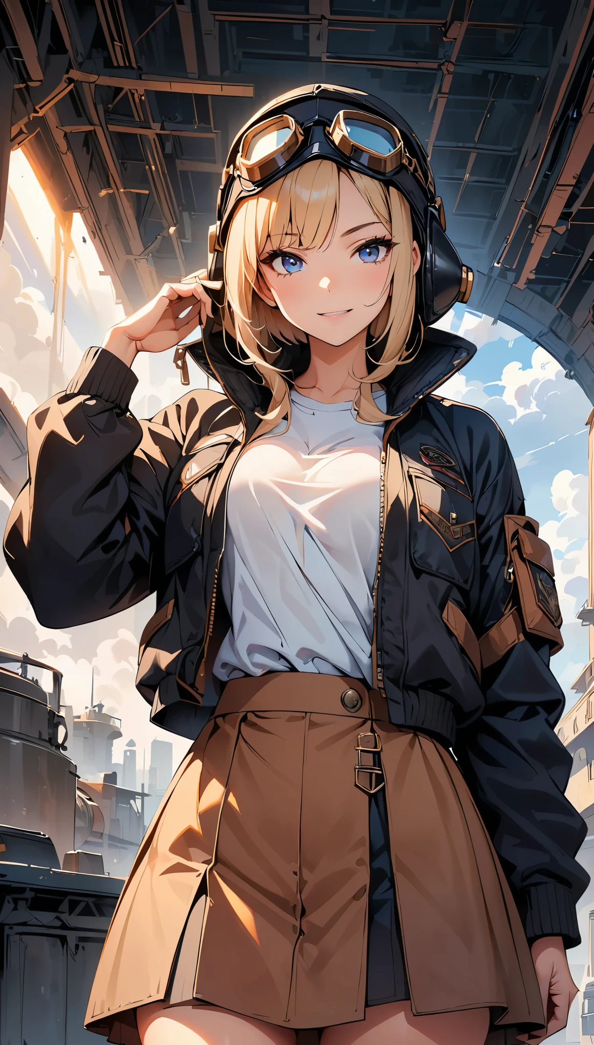 Anime girl in a short skirt and jacket with a hoodie - SeaArt AI