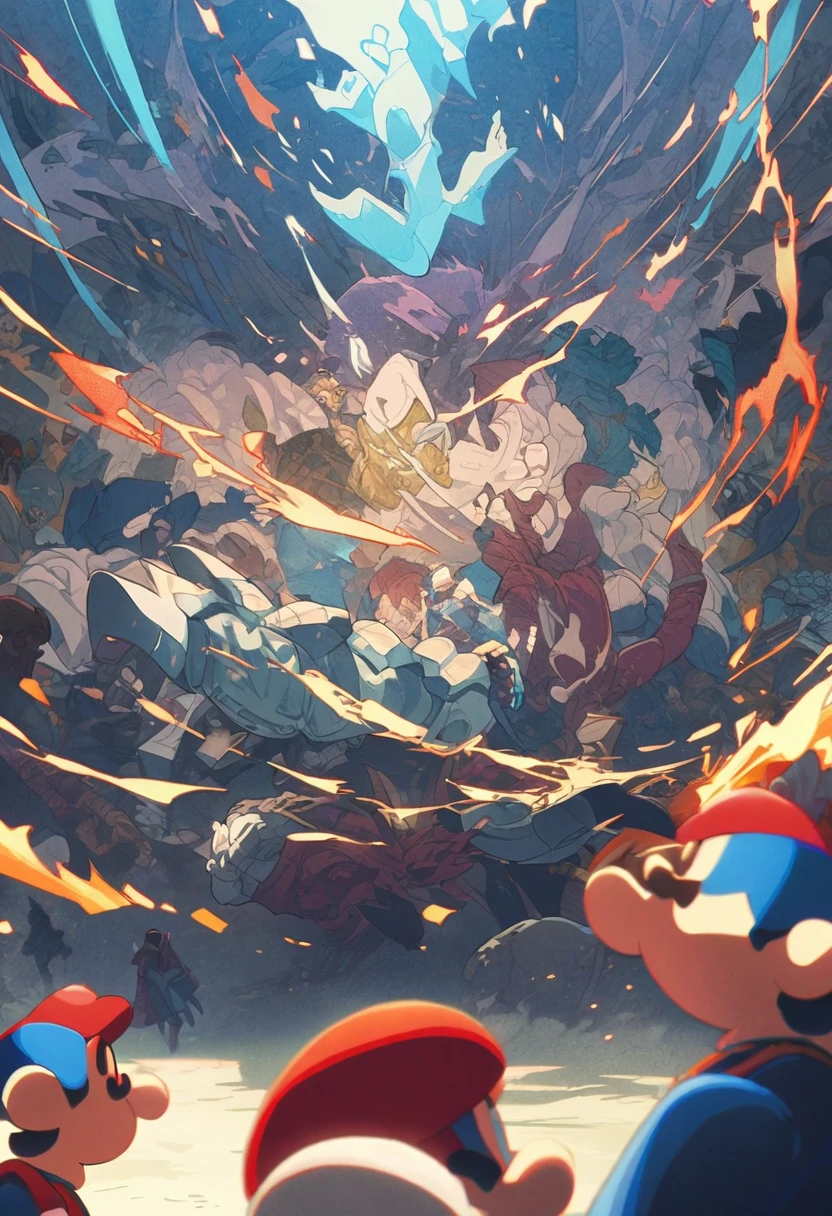 boy, Mario, RPG game, Movie Still, action shot, best quality, masterpiece, very aesthetic, perfect composition, intricate details, ultra-detailed, Animagine