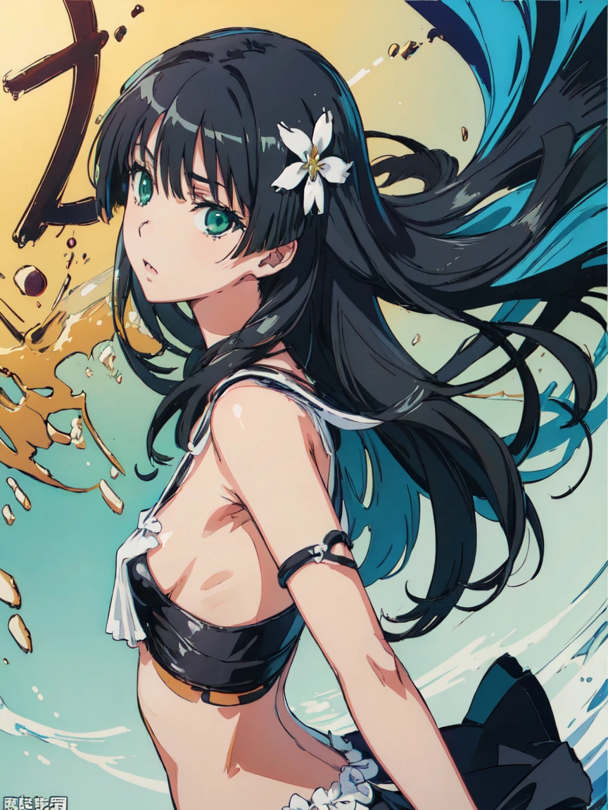 Gangbang, (High resolution:1.4), (masutepiece:1.2), (High quality:1.3) 1girl, saten ruiko, green eyes, long hair, black hair, small breast,