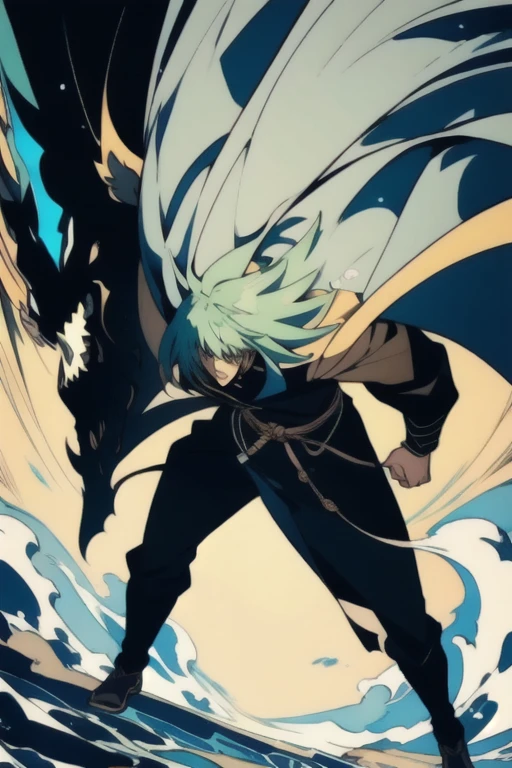 ((Character, best quality: 1.5, masterpiece, 8k detailed, flat colors, anime)), solo: 2, , white cloak, man slamming his hand on the round able, yelling angrily, mouth open, Enkidu