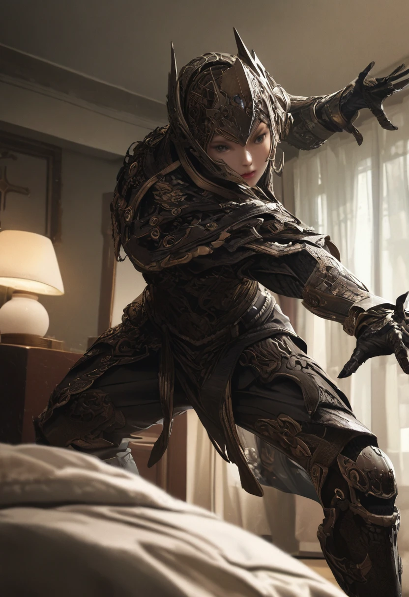 girl, hotel room, detailed background, Realistic, Movie Still, action shot, best quality, masterpiece, very aesthetic, perfect composition, intricate details, ultra-detailed, Animagine
