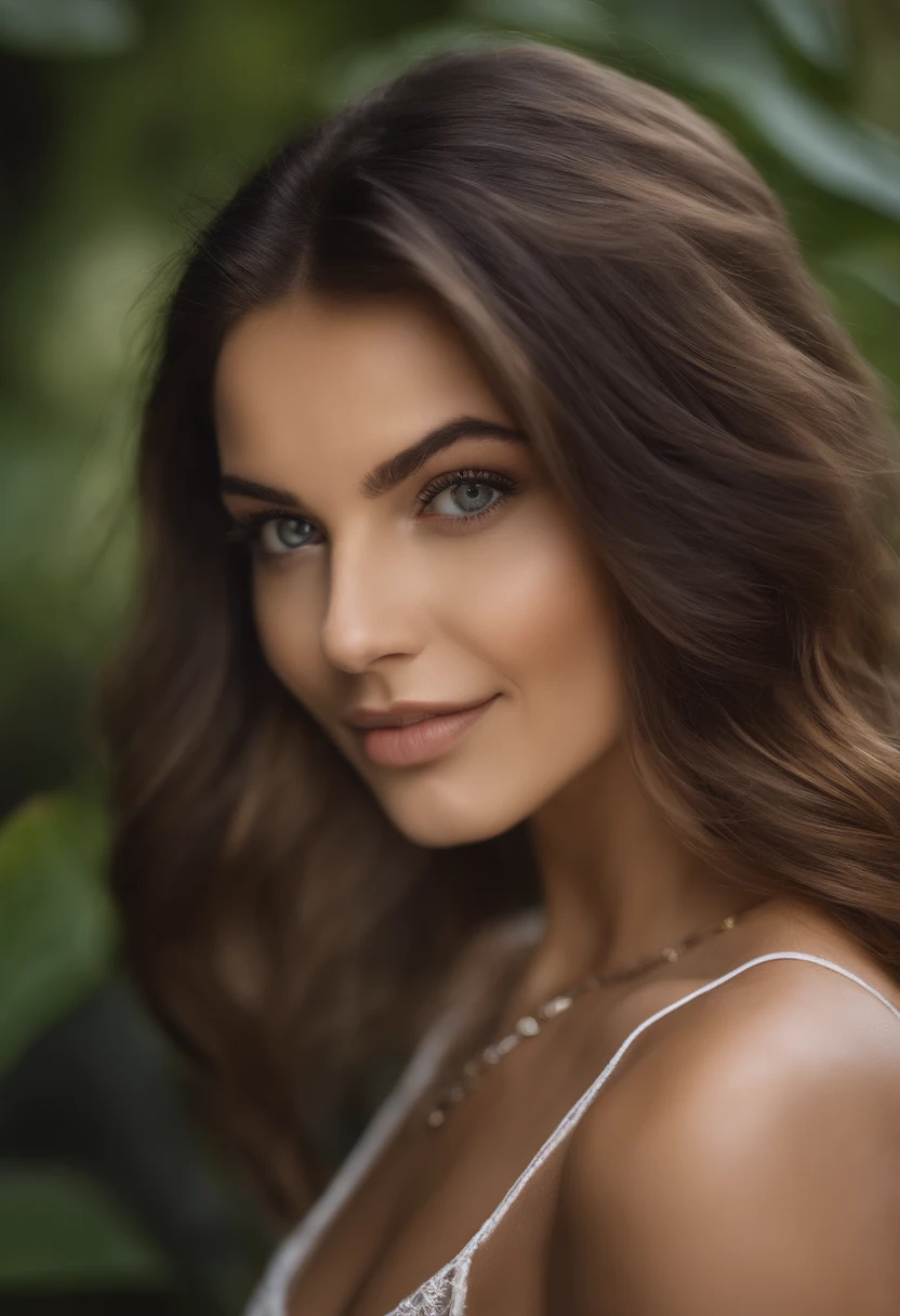 cropped woman with white tank top and necklace, fille sexy aux yeux verts, Portrait de Sophie Mudd, cheveux bruns et grands yeux, selfie d&#39;une jeune femme, yeux de la chambre, Violette Myers, sans maquillage, maquillage naturel, regarder directement la caméra, visage avec artgram, maquillage subtil, stunning Tout le corps shot, yeux verts perçants, bel angle, Pose attrayante, Jolie fille, pose sexy, Tout le corps picture, Tout le corps, Tout le corps shoot, Brown Goddess, high detail, pose satisfaite, pantalon en cuir