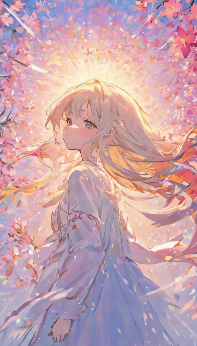 (white background:1.4),(girl head silhouette, close your eyes, colorful long hair, ),( reasonable design, clear lines, High sharpness,highest quality, very detailed, masterpiece, movie lighting effects, 4k )pure white background,cherry blossom branch