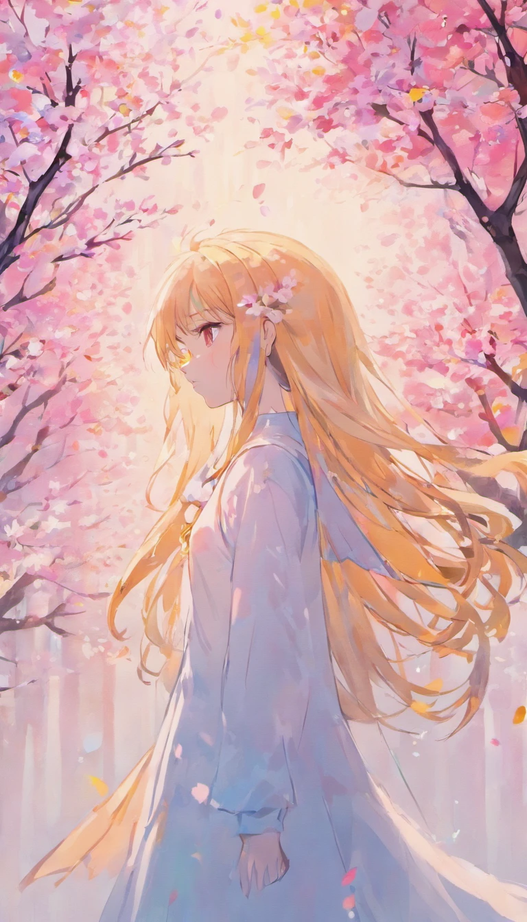 (white background:1.4),(girl head silhouette, close your eyes, colorful long hair, ),( reasonable design, clear lines, High sharpness,highest quality, very detailed, masterpiece, movie lighting effects, 4k )pure white background,cherry blossom branch