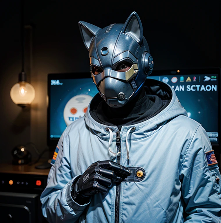 C4tt4stic, roupa astronauta, robot mask, gato azul, Bitcoin, outer space 