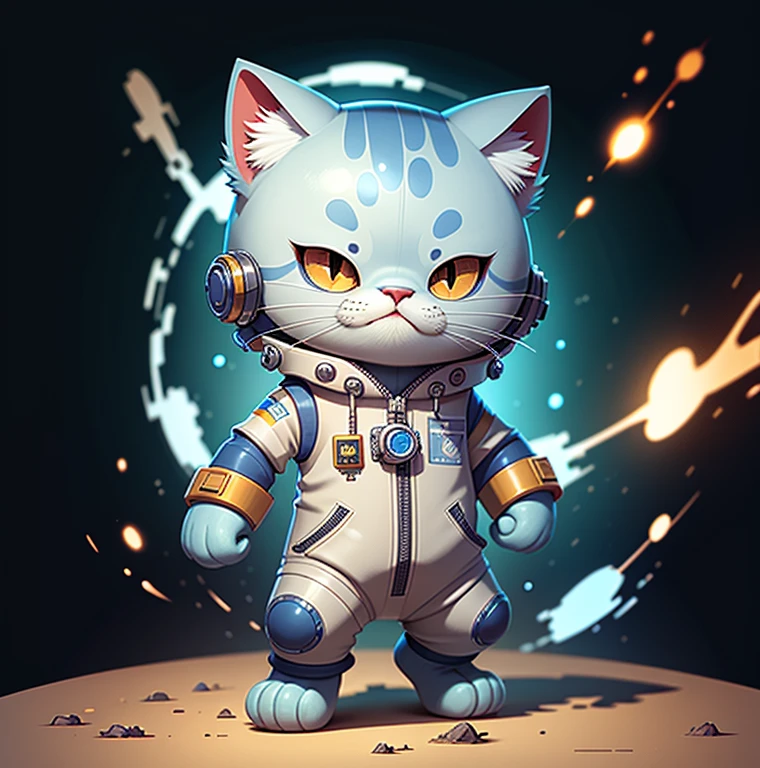 C4tt4stic, astronaut outfit, some robotic body parts, cat, blue fur, galaxy setting with stars and planets, paws showing.