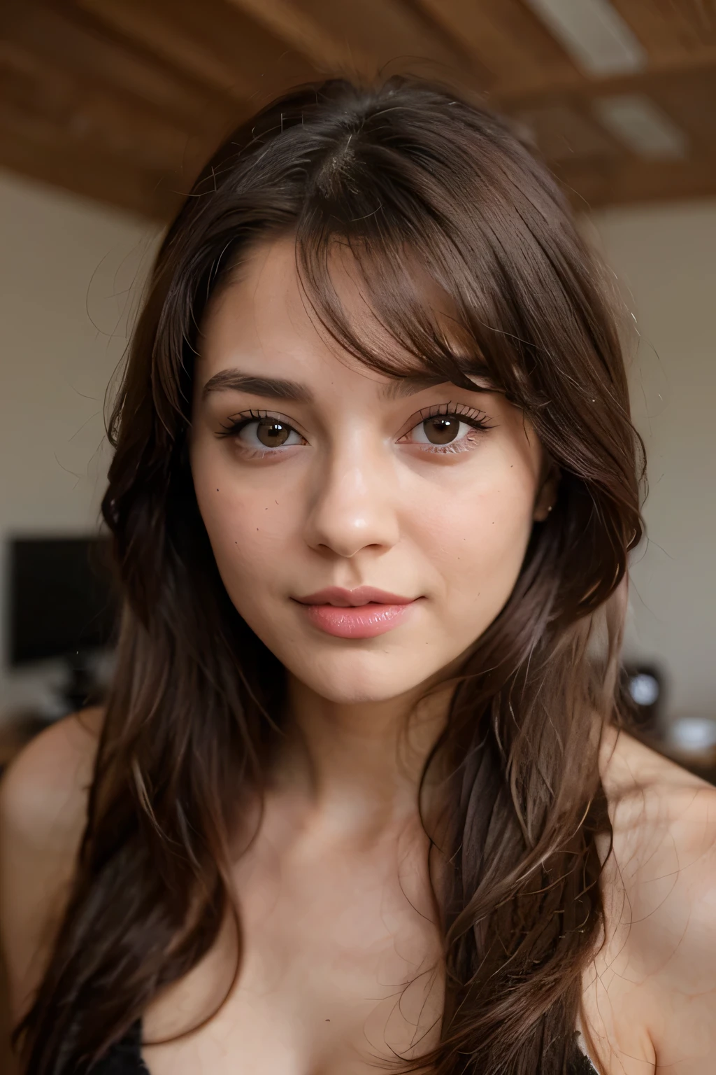 Brown eyes, straight nose, pink lips, fair in colour beautiful girl with long hairs

