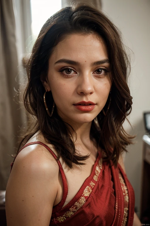 (Hermosa mujer latina, cabello corto, cabello ondulado y desordenado, labios gruesos, Arriba Rosa, escote profundo, mirada coqueta, en un salon de clases, (alta calidad, 4k, ultra detallado, fotorrealista:1.37), (retrato, colores vibrantes), (warm tones), (Soft lighting)