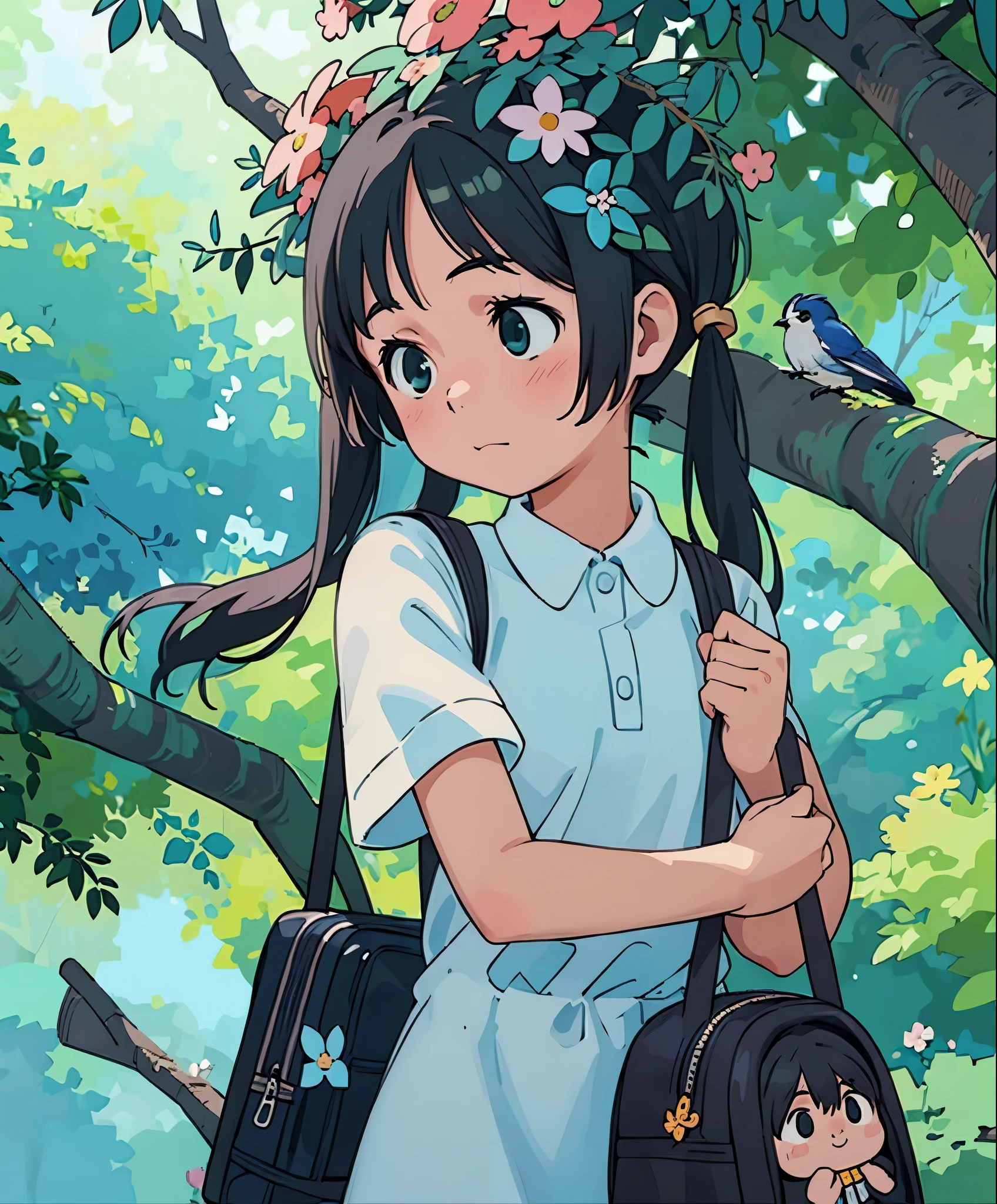 (masterpiece、最高quality、最高quality、official art、beautiful beautiful:1.2)、(1 girl:1.3)Hatsune Miku、twin tails,巨乳Adorable blue jay in a tree covered with flowers, greg latkowski, oh, Android Jones, Russ Mills, James Jean, Sui Ishida, Edwin School Bag, Eduardo Paolozzi, pleochroism, ultra_be familiar with, ultra_quality, CG Association, intricately be familiar with, color depth, perfect composition, Adorable blue jay in a tree covered with flowers