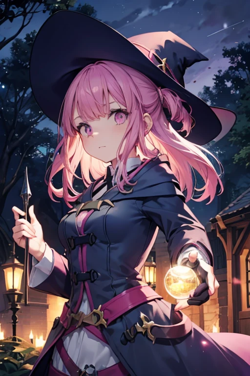 Best quality, Ultra detailed, best quality, insanely detailed, beautiful, masterpiece, 8k,
break
Lens Flare,night sky, Streaks of Light,refraction Glowing white lines ,Crossing Light,Shining Background, light particles
break
Dark Forest,
break
1lady, sclupture, pink hair, short hair, witch hat, green hat, gold Crescent-shaped ornament, on hat, pink eyes, ultra detailed eyes, witch robe, dark blue robe, long robe, gold star-shaped ornament on the center of chest, sparkling wand, sclupture, shimmering aura around lady,
Break
evil smile, evil grin, (sharp eye:1.2),(scowl:1.1), (stare at viewer:1.5), (embarrassed,blush:1.3), nsfw,(???????:1.3) ,(slut:1.2),(vulgarity:1.3),(fucked silly:1.1),(steam:1.1),(wet:0.8),(drooling:0.6),(sweat:0.8),