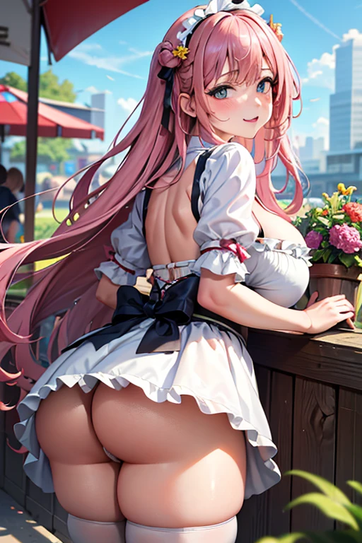 (best quality:1.1), (masterpiece:1.4), (absurdres:1.0), portrait, close-up,
1girl, low-tied_long_hair, hair ends, very long hair, pink hair, (huge breasts), blue eyes, milkmaid dress, looking at viewer, outdoors, (blush:1.2), city, big ass, smile, young, slutty, dirndl, milk, wide hips, voluptuous, droopy eyes, dumb girl, ditzy, large cleavage, milk bottles, market stand, selling,