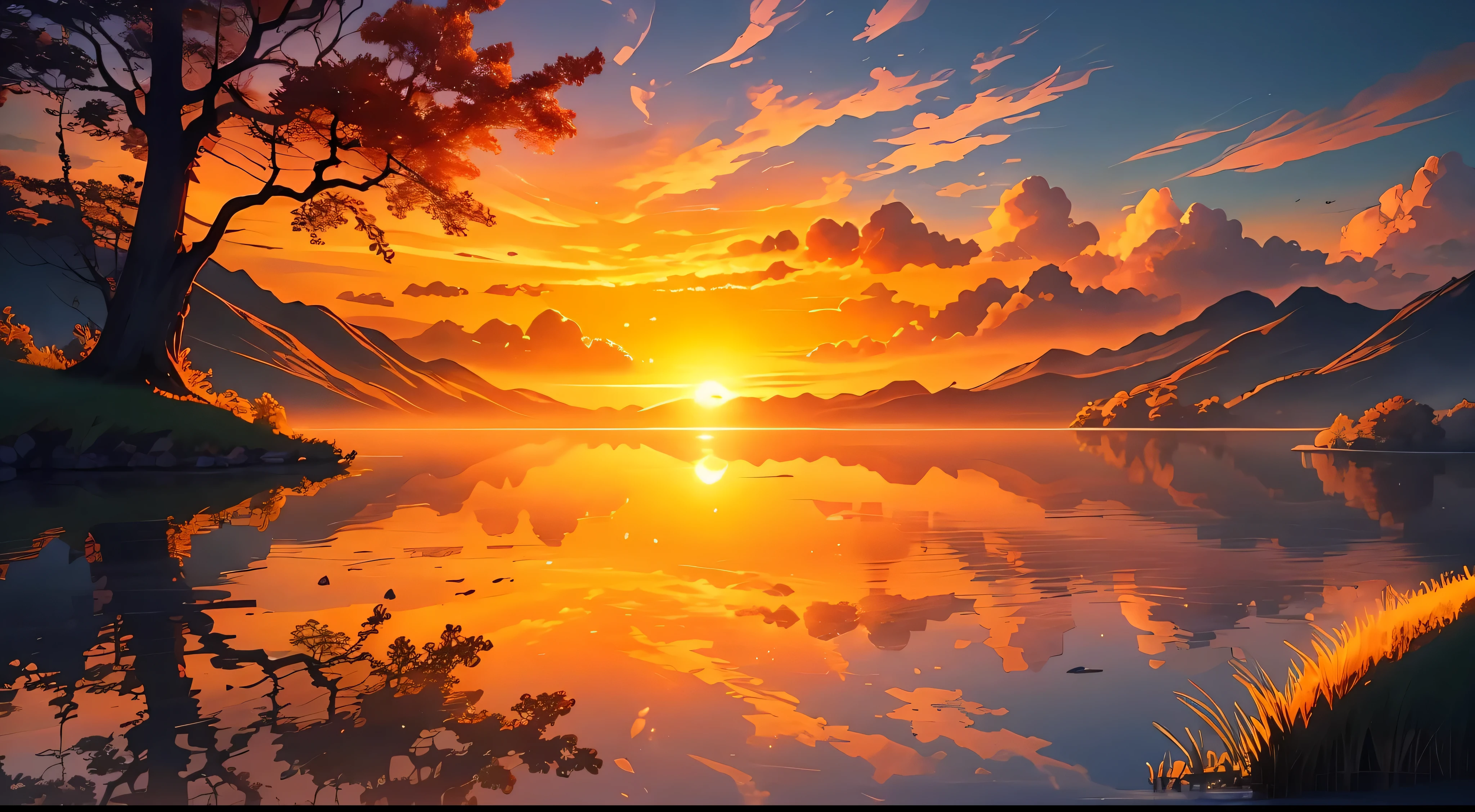 An image that depicts a radiant sunrise over a tranquil and serene landscape