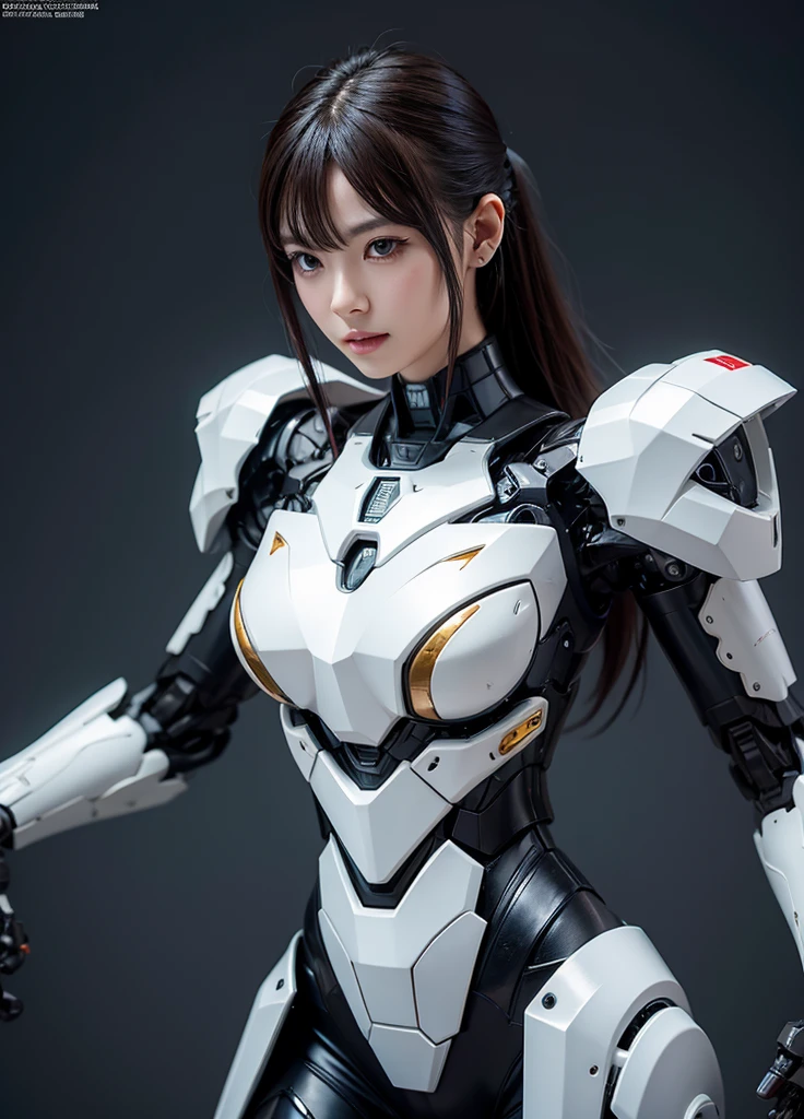 Textured skin, Super Detail, high details, High quality, Best Quality, hight resolution, 1080p, hard disk, Beautiful,(cyborgs),beautiful cyborg woman,Mecha Cyborg Girl,Battle Mode,Girl with a Mecha Body,She wears a battle cyborg mech with a weapon,Fulll body Shot