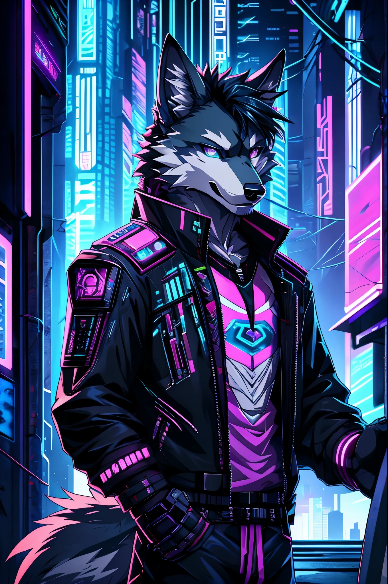 furry, male, anthro, (Wolf Tail), solo, (Realistic eye details:1.2), (beautiful detailed eyes), anime character there is a wolf male,a close up of a person in a suit on a skateboard, cyberpunk, in cyberpunk style, cyberpunk art style, an anthropomorphic cyberpunk, [ synthwave art style ]!! ]!!, cyberpunk vibe, cyberpunk street goon, commission for high res, cyberpunk dude, [ synthwave art style ]!!, furry digital art, muscular! cyberpunk, perfect anatomy,realistic anatomy, full body like, slim body, good looking, anime style, 8k, 4k anime wallpaper, anime art wallpaper 8 k, 2 d art, 2d art, anime art wallpaper 4k, detail art