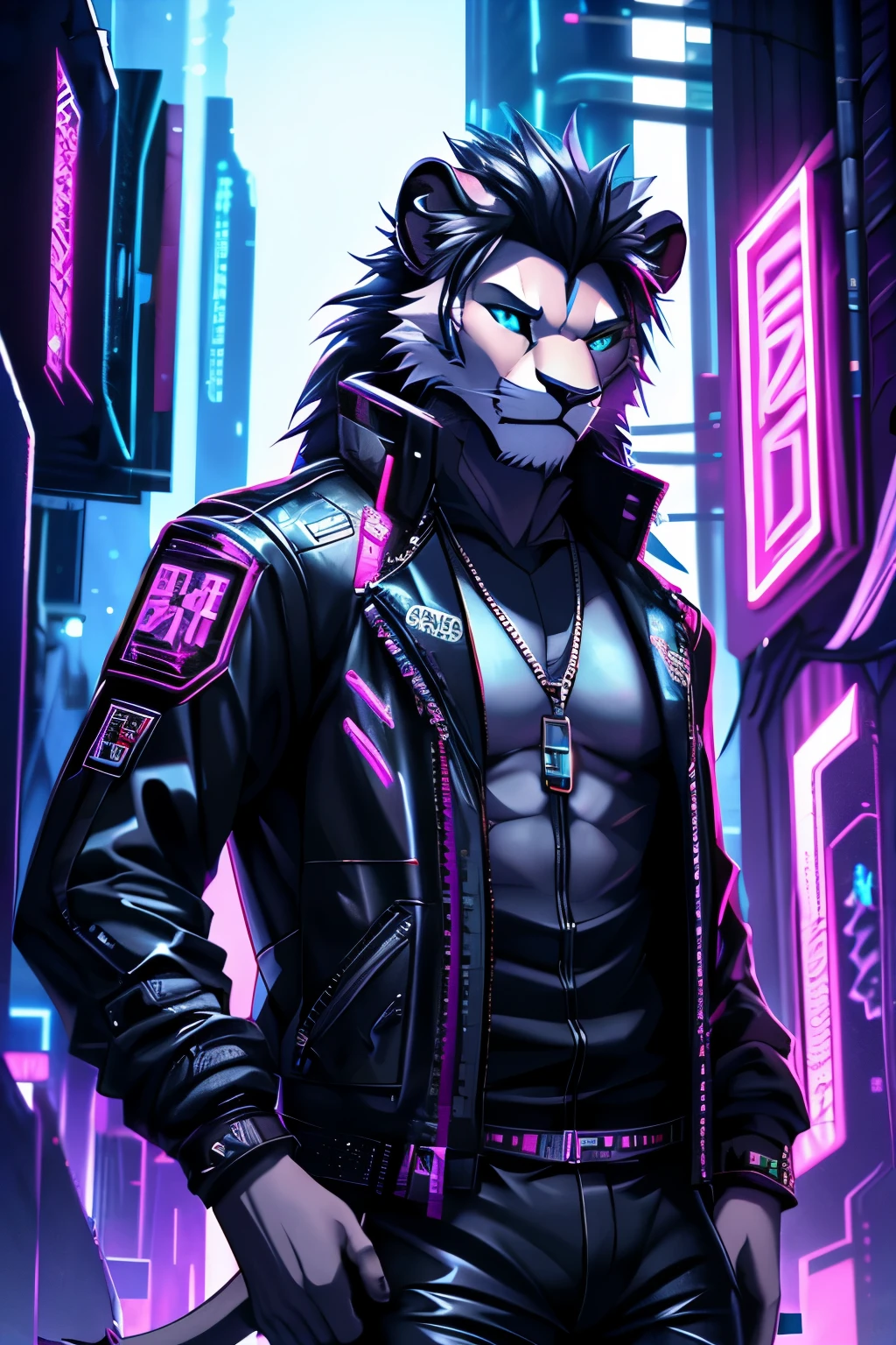 furry, male, anthro, (Lion Tail), solo, (Realistic eye details:1.2), (beautiful detailed eyes), anime character there is a Lion male,a close up of a person in a suit on a skateboard, cyberpunk, in cyberpunk style, cyberpunk art style, an anthropomorphic cyberpunk, [ synthwave art style ]!! ]!!, cyberpunk vibe, cyberpunk street goon, commission for high res, cyberpunk dude, [ synthwave art style ]!!, furry digital art, muscular! cyberpunk, perfect anatomy,realistic anatomy, full body like, slim body, good looking, anime style, 8k, 4k anime wallpaper, anime art wallpaper 8 k, 2 d art, 2d art, anime art wallpaper 4k, detail art