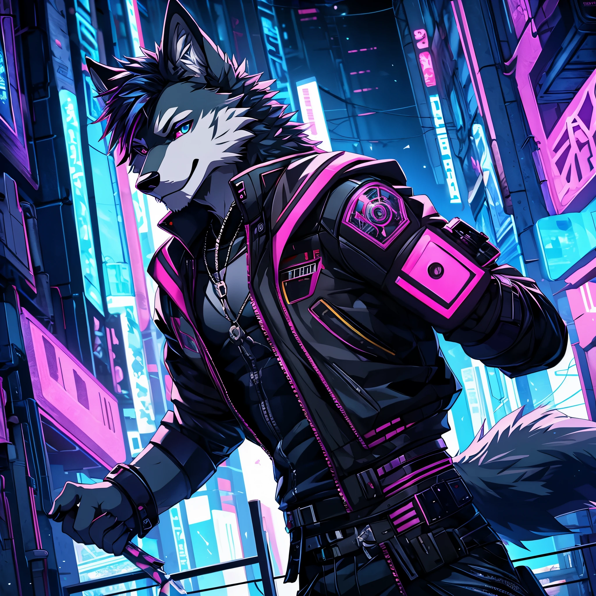 furry, male, anthro, (Wolf Tail), solo, (Realistic eye details:1.2), (beautiful detailed eyes), anime character there is a wolf male,a close up of a person in a suit on a skateboard, cyberpunk, in cyberpunk style, cyberpunk art style, an anthropomorphic cyberpunk, [ synthwave art style ]!! ]!!, cyberpunk vibe, cyberpunk street goon, commission for high res, cyberpunk dude, [ synthwave art style ]!!, furry digital art, muscular! cyberpunk, perfect anatomy,realistic anatomy, full body like, slim body, good looking, anime style, 8k, 4k anime wallpaper, anime art wallpaper 8 k, 2 d art, 2d art, anime art wallpaper 4k, detail art
