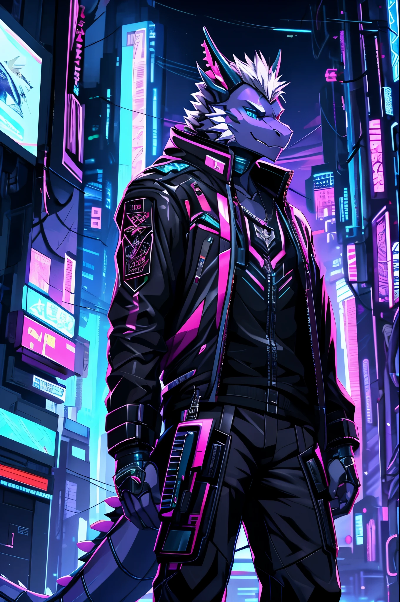 furry, male, anthro, (Dragon Tail), solo, (Realistic eye details:1.2), (beautiful detailed eyes), anime character there is a Dragon male,a close up of a person in a suit on a skateboard, cyberpunk, in cyberpunk style, cyberpunk art style, an anthropomorphic cyberpunk, [ synthwave art style ]!! ]!!, cyberpunk vibe, cyberpunk street goon, commission for high res, cyberpunk dude, [ synthwave art style ]!!, furry digital art, muscular! cyberpunk, perfect anatomy,realistic anatomy, full body like, slim body, good looking, anime style, 8k, 4k anime wallpaper, anime art wallpaper 8 k, 2 d art, 2d art, anime art wallpaper 4k, detail art