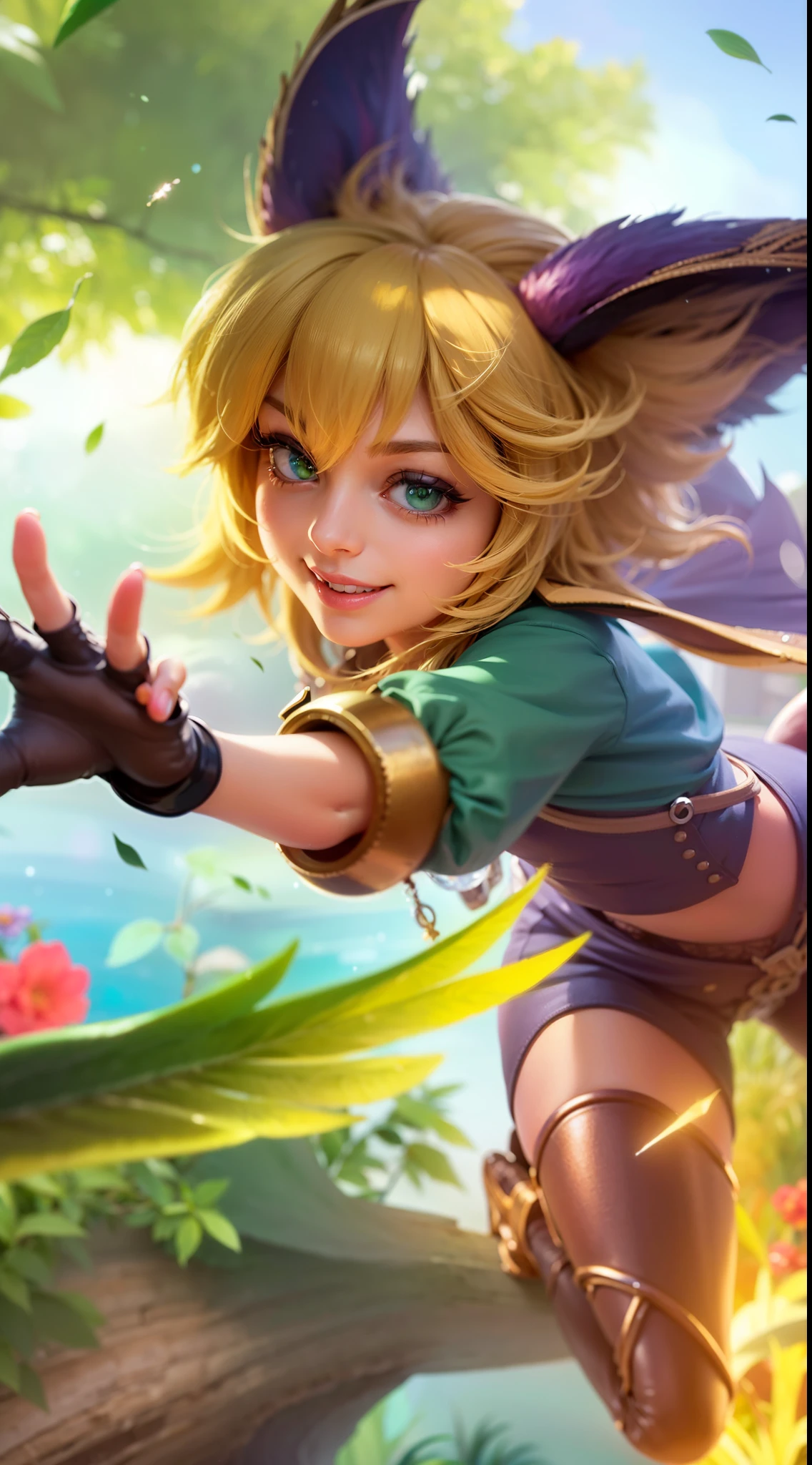 a girl with a cat hat and gloves, 8k, ultra hd, ultra detailed texture, hyper realistic, masterpiece, detailed texture, detailed face, detailed skin, detailed lighting, (photorealistic:1.5), best quality, beautiful lighting, cinematic lighting, professional lighting, ultra highres, realistic, detailed hair, real hair, high quality, (realskin:1.5), extremely detailed, finely detail, ultra-detailed, green eyes, smile.