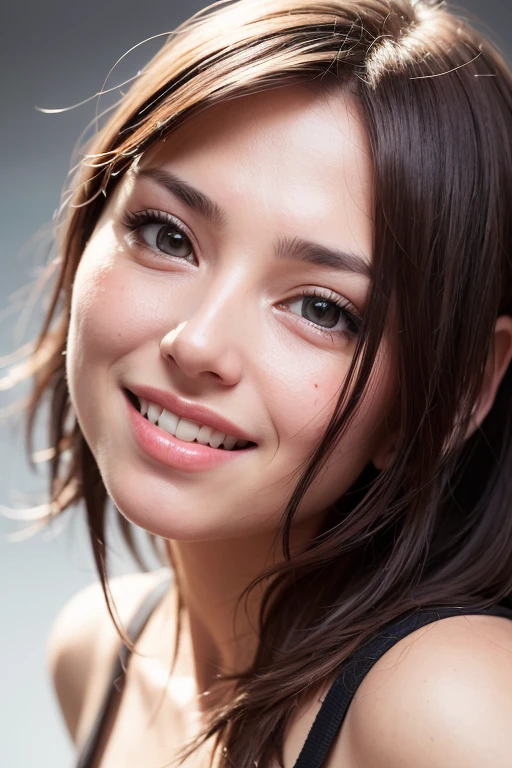 (realistic, photo-realistic:1.37),(8k, RAW photo, best quality, masterpiece:1.2), cute, ultra-detailed,heart-shaped pupils,physically-based rendering, ultra high res, kodakvision color, shot on Arricam LT Camera, bokeh, sharp focus,
looking at viewer,photorealistic,realistic, solo, photorealistic, best quality,extremely detailed face,extremely detailed eyes and face, beautiful detailed eyes,absurdres, incredibly absurdres,haunting smile,Messy hair, floating hair, ,