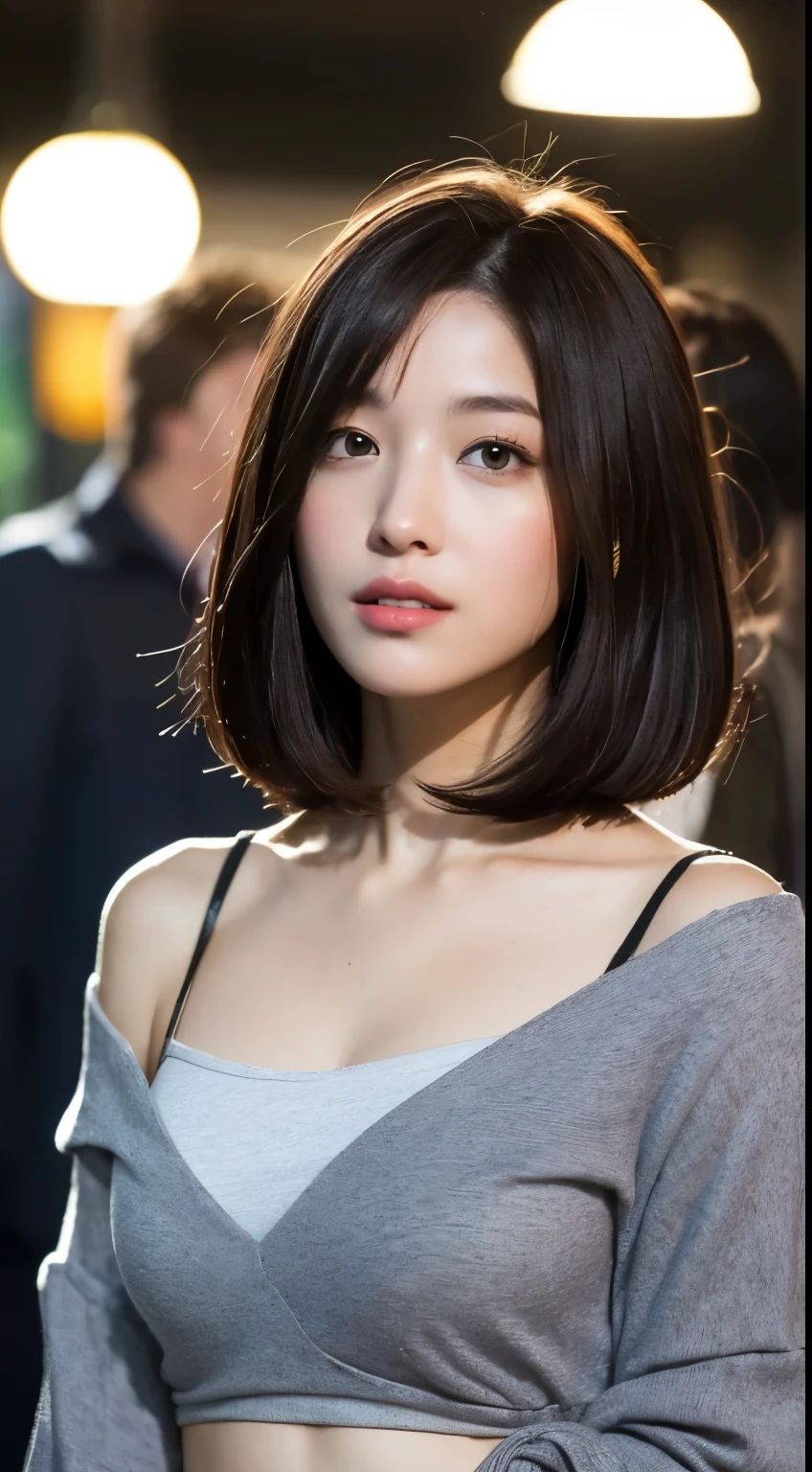 pink dress、table top, highest quality, shape, Super detailed, finely, High resolution, 8k wallpaper, Beautiful woman at 30 years old,sexy,Japanese、short cut hair