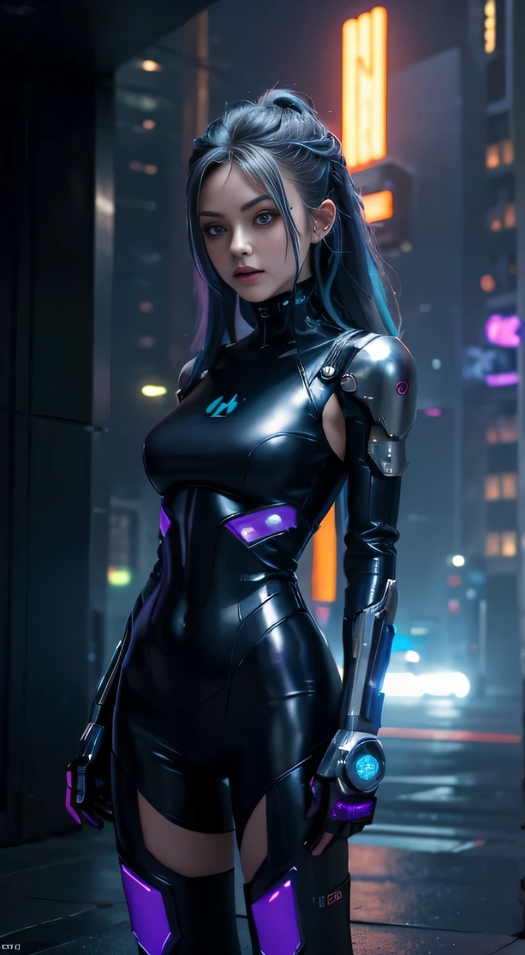 Best image quality, Masterpiece, Ultra-high resolution, (Fidelity:1.4), Photo, Movie, ((cyber punk perssonage)), fairy goth robot, Mila Kunis. girls are the future. cyber outfit, Futuristic, ((Award-winning ultra-realistic photos)),(Hyper-detailing),(Complicated details),(High resolution CGI artwork 8k),a girl in,Cyberpunk-city。Futuristic style,There are many colors and LED lights。The cityscape should be very detailed,depth of fields。Create depth with atmospheric lighting,wide wide shot。long silk blue dreadlocks, Use atmospheric and volumetric lighting to enhance cityscape detail。illuminated by neon lights, Pastel textured colored background, Colourful, vibrant