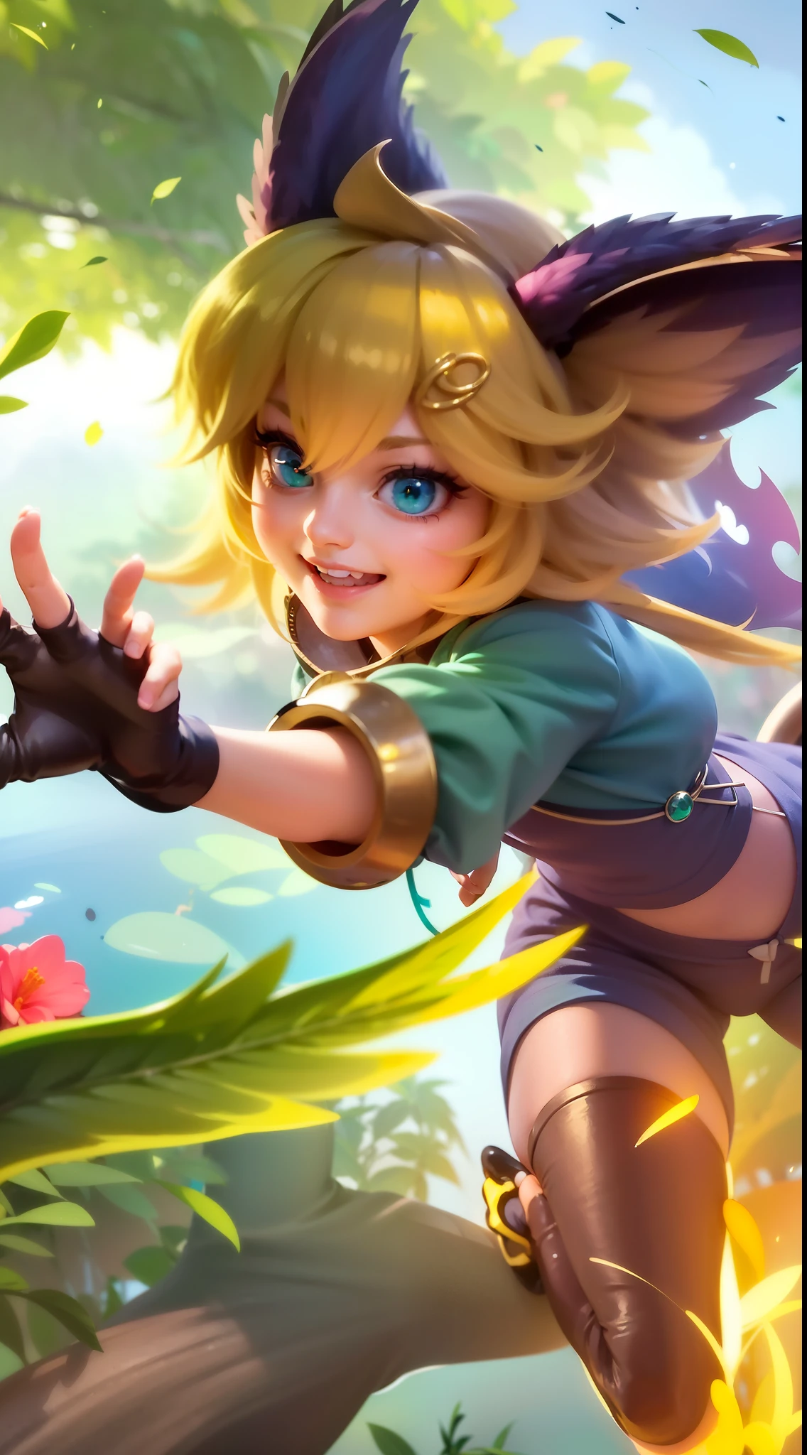 a girl with a cat hat and gloves, 8k, ultra hd, ultra detailed texture, hyper realistic, masterpiece, detailed texture, detailed face, detailed skin, detailed lighting, (photorealistic:1.5), best quality, beautiful lighting, cinematic lighting, professional lighting, ultra highres, realistic, detailed hair, real hair, high quality, (realskin:1.5), extremely detailed, finely detail, ultra-detailed, green eyes, smile.