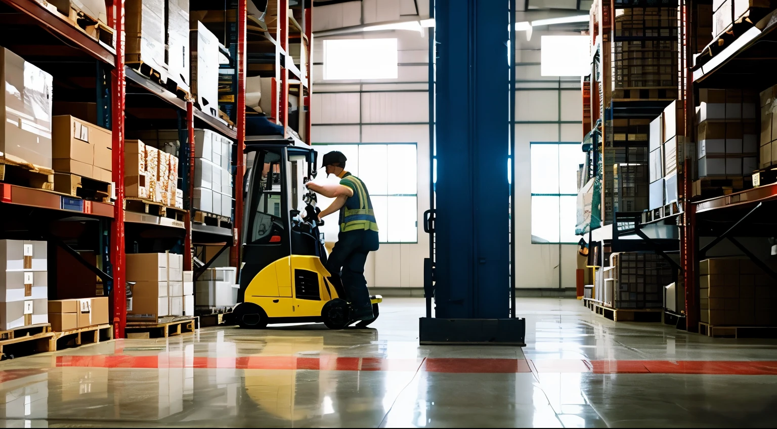 Work scene in a logistics warehouse