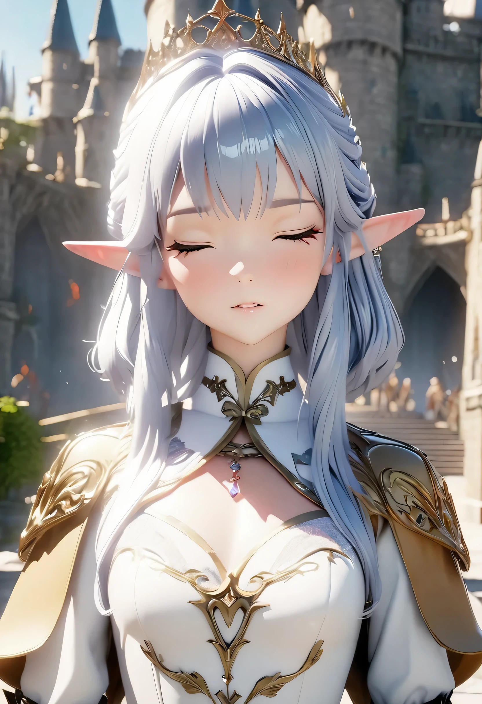  girl，close up lens，3D rendering animation，medium shot，masterpiece，High quality, best quality，close up，a girl，Elf，Princess，castle，fantasy，novel，royal family，rich man，Noble