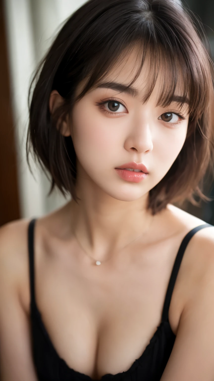 ulzzang-6500-v1.1, (Raw photo:1.2), (Photoreal), (See-through:1.3), (genuine:1.4), (muste piece:1.3), beautiful women, Female college student, masterpiece, 90's vibe, Classic Look, highest quality, super detailed, photo-realistic, shining eyes, detailed face, clavicle, beautiful eyes, black eye, detailed eyeshadow, black hair, lip gloss, pink lip, Makeup, (Charm:1.5), sharp focus, clear eyes, hunter's eyes, eyelash, full body, (wavy hair:1.1),(short hair:1.3), black dress,(beautiful:1.5)