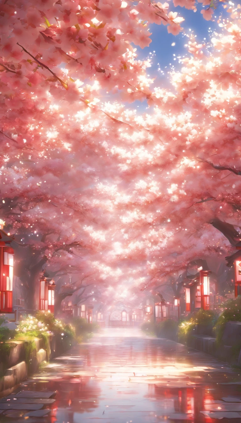 (highest quality, 32K resolution, High resolution, Super detailed, realistic,Finely drawn details), Unreal 5 Engine, tokyo illumination, Romantic motifs, Rosa making portal, majestic background, Flower Environment, beautiful scenery, flower bed on the floor, Wallpaper aesthetics, E-commerce live room background,ultra-realistic rendering, exquisite composition, Breathtaking wallpapers, stunning visuals, 風景Wallpaper aesthetics, red background, Red reflection, C4D rendering, top quality, Raw photo"Pure white cherry blossoms,pure white background,Pink Cherry Blossoms,Shining cherry blossoms