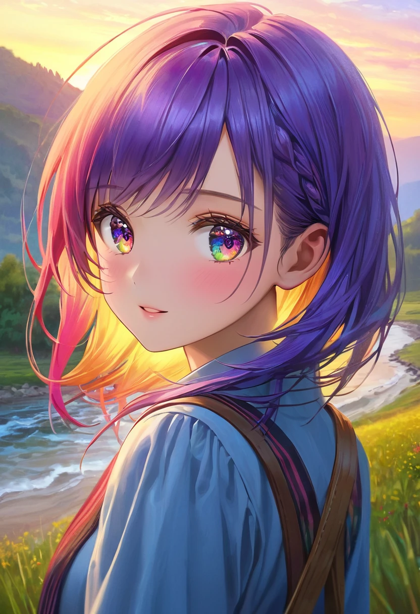 (best quality,4k,8k,highres,masterpiece:1.2),ultra-detailed,(realistic,photorealistic,photo-realistic:1.37),colorful flowing hair,vibrant expression,dreamy landscape,oil painting style,soft lighting,portrait,landscape,impressionism,pastel colors
