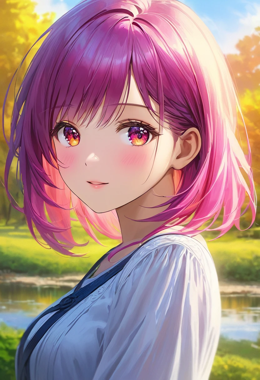 (best quality,4k,8k,highres,masterpiece:1.2),ultra-detailed,(realistic,photorealistic,photo-realistic:1.37),colorful flowing hair,vibrant expression,dreamy landscape,oil painting style,soft lighting,portrait,landscape,impressionism,pastel colors