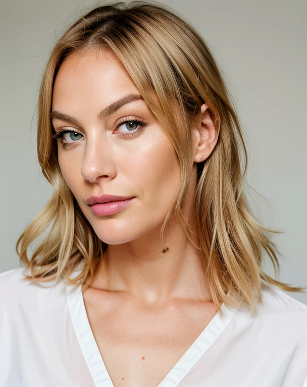 Frau, ((Best quality)), ((Ultra-Res)), ((Fotorealistisch)), (Komplizierte Details), 37 Jahre alt, blondes Haar, perfektes Gesicht, bilden:1.5, Licht im Gesicht, Gesichtsdetail, kurzes Haar, Milf, dicke breite lippen, botox lippen
