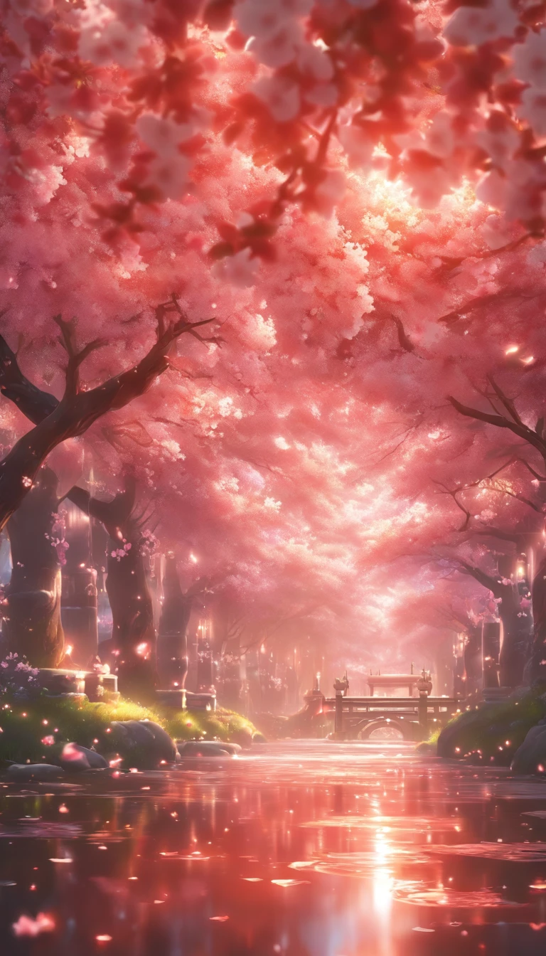 (highest quality, 32K resolution, High resolution, Super detailed, realistic,Finely drawn details), Unreal 5 Engine, tokyo illumination, Romantic motifs, Rosa making portal, majestic background, Flower Environment, beautiful scenery, flower bed on the floor, Wallpaper aesthetics, E-commerce live room background,ultra-realistic rendering, exquisite composition, Breathtaking wallpapers, stunning visuals, 風景Wallpaper aesthetics, red background, Red reflection, C4D rendering, top quality, Raw photo"Pure white cherry blossoms,pure white background,Pink Cherry Blossoms,Shining cherry blossoms