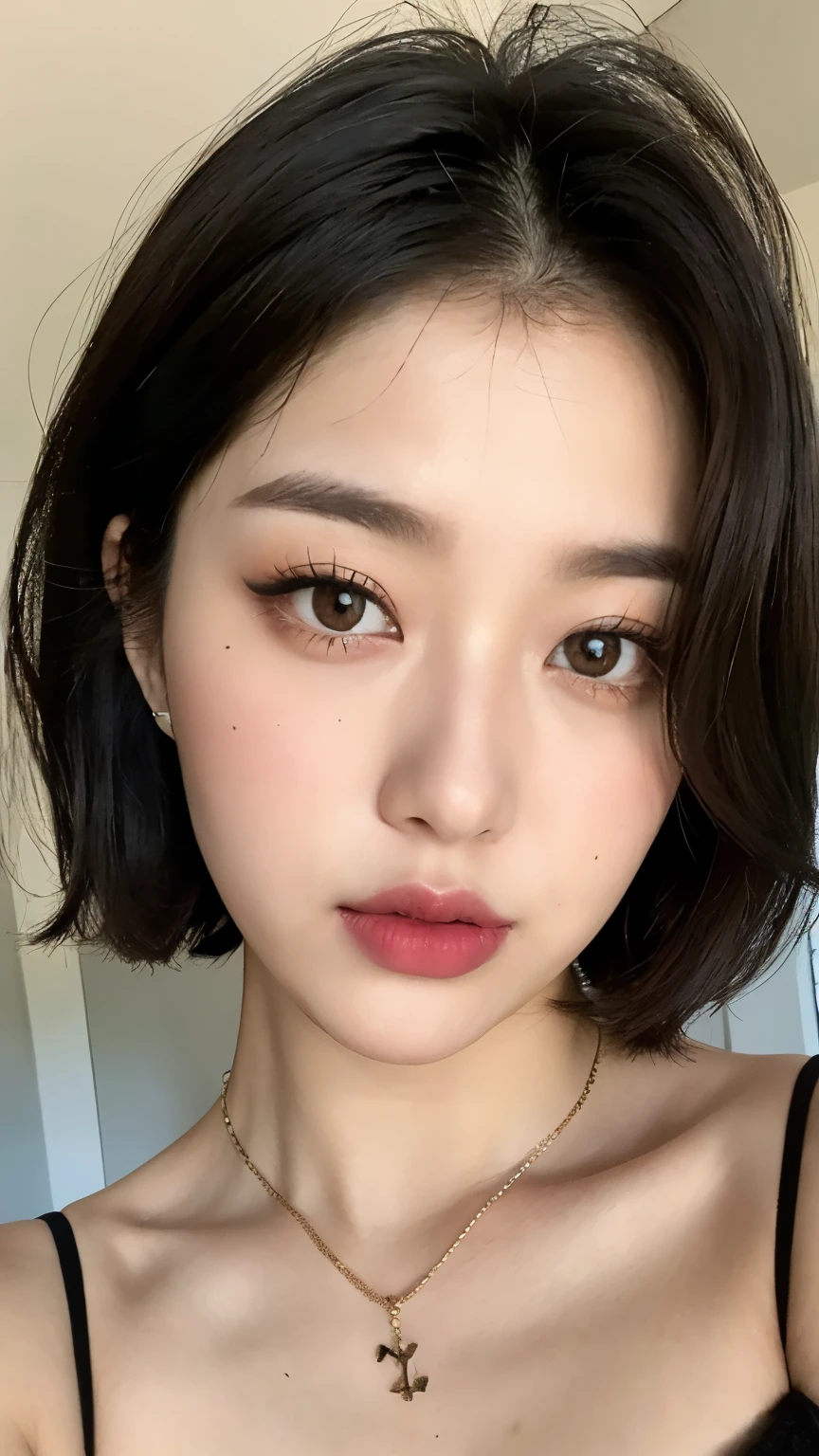 ulzzang-6500-v1.1, (Raw photo:1.2), (Photoreal), (See-through:1.3), (genuine:1.4), (muste piece:1.3), beautiful women, Female college student, masterpiece, 90's vibe, Classic Look, highest quality, super detailed, photo-realistic, shining eyes, detailed face, clavicle, beautiful eyes, black eye, detailed eyeshadow, black hair, lip gloss, pink lip, Makeup, (Charm:1.5), sharp focus, clear eyes, hunter's eyes, eyelash, full body, (wavy hair:1.1),(short hair:1.3), black dress,(beautiful:1.5)