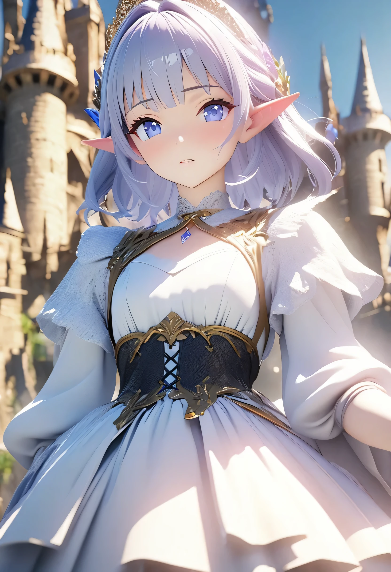 16 year old girl，close up lens，3D rendering animation，medium shot，masterpiece，High quality, best quality，close up，a girl，Elf，Princess，castle，fantasy，novel，royal family，rich man，Noble