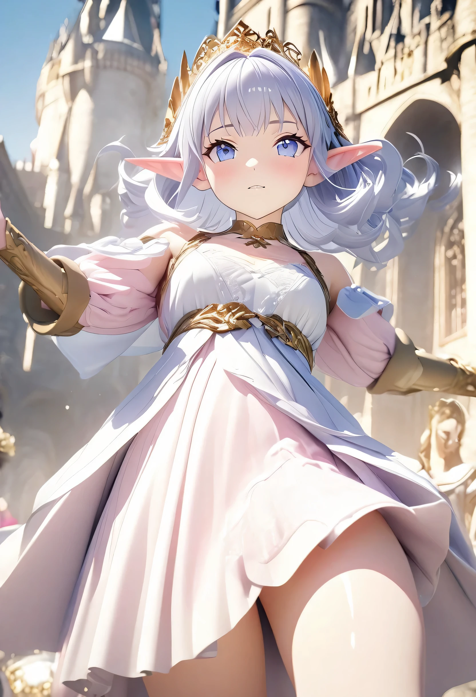 16 year old girl，close up lens，3D rendering animation，medium shot，masterpiece，High quality, best quality，close up，a girl，Elf，Princess，castle，fantasy，novel，royal family，rich man，Noble