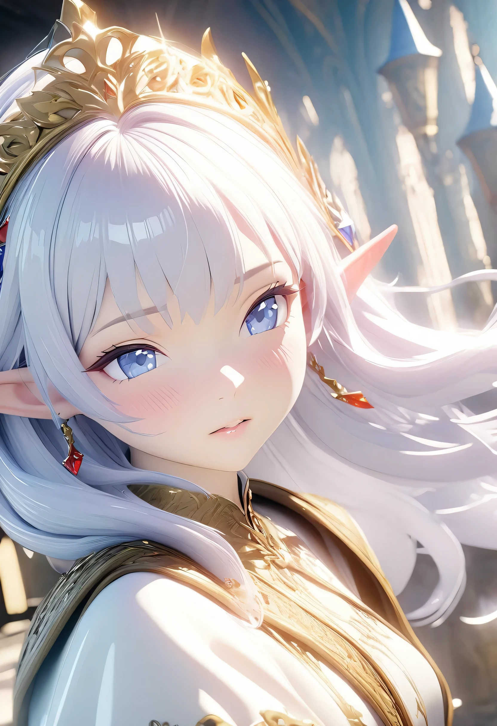 16 year old girl，close up lens，3D rendering animation，medium shot，masterpiece，High quality, best quality，close up，a girl，Elf，Princess，castle，fantasy，novel，royal family，rich man，Noble