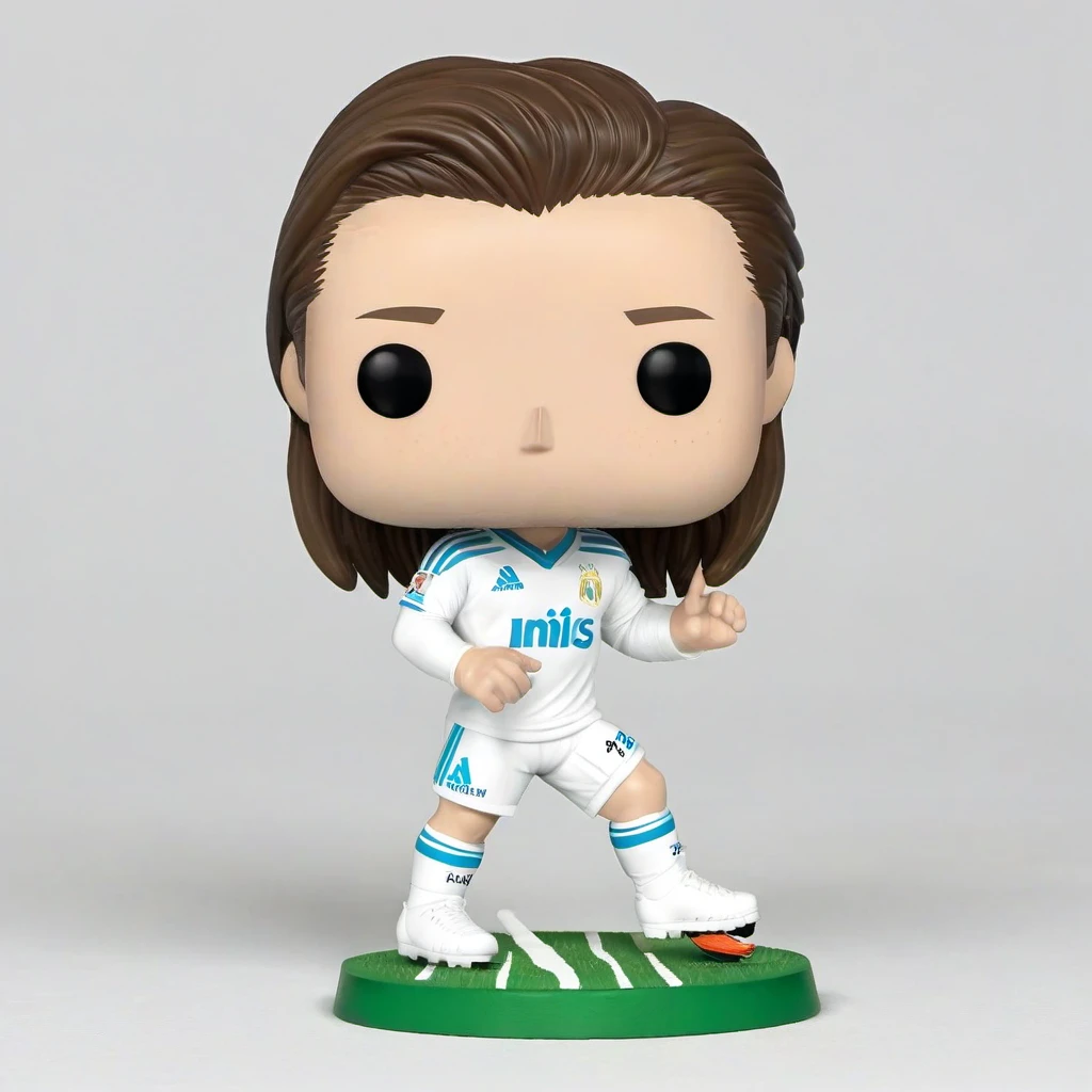 PEPopFigure, funko pop, figure, chris waddle, having a ball under the left foot, puts the finger of the right hand on the right temple, crew brush hair cut on top, blond and brown hair on top, and very long mullet cut on neck, very long nape brown hair mullet cut, brown hair on neck, full white football jersey, long sleeves, no sponsor on jersey, white jersey, olympique de marseille, all white soccer shorts, white soccer socks, soccer shoes, inside, on floating floor, sunshine, masterpiece, high resolution, octance 4k, high detail,