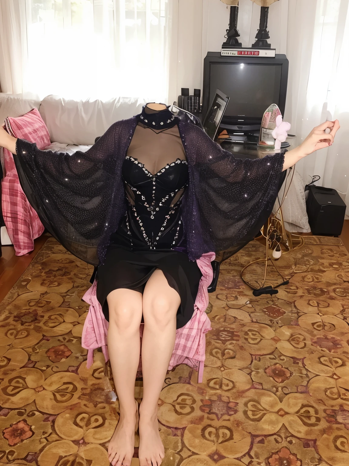 Seorang wanita berpakaian Gingham Dress purple