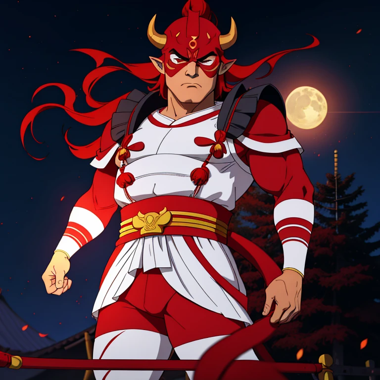 arafed man in a red and white costume with a red and gold mask, kazuki tanahashi, norihiro yagi, mika kurai demon, samurai jetstream sam, moon bull samurai, furio tedesschi, kazuya takahashi, villain wearing a red oni mask, tokusatsu, takayuki takeya
