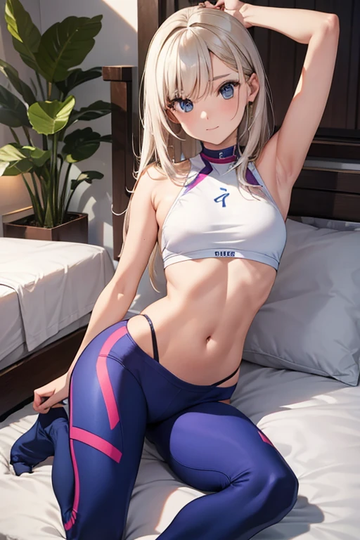 linda modelo pelada numa cama com as pernas abertas, posando linda, cabelo escuro cacheado, olhos azuis escuros, corpo fitness --ar 16:9 -
