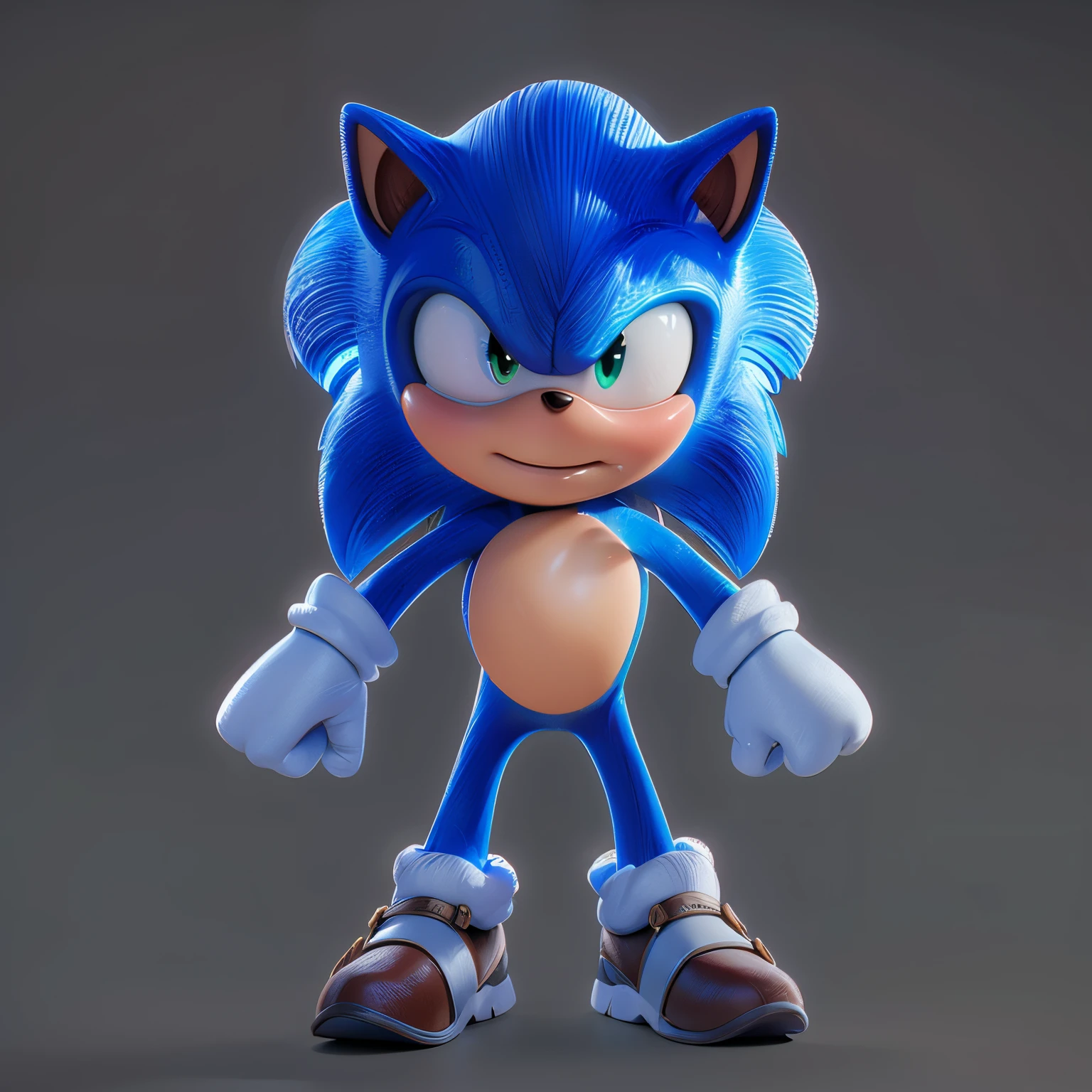 Make a Sonic , qualidade 8k, Disney, smooth 3d model, multiple light sources, rim light, sharp post effects render, (glossy texture with multiple big light probe refractions), perfect cgi, cgi art created only with gradients, smooth silhouette, high intensity refraction, (fluffy material), most beautiful vfx, black background, plastic refractions