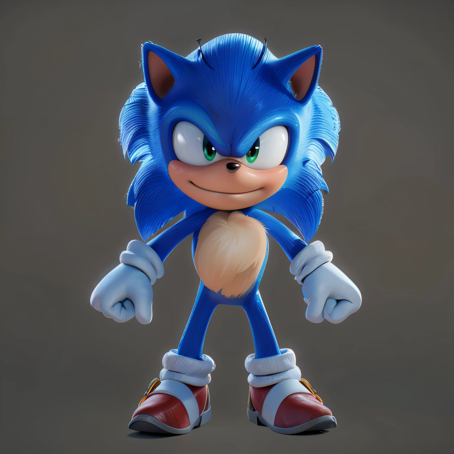 Make a Sonic , qualidade 8k, Disney, smooth 3d model, multiple light sources, rim light, sharp post effects render, (glossy texture with multiple big light probe refractions), perfect cgi, cgi art created only with gradients, smooth silhouette, high intensity refraction, (fluffy material), most beautiful vfx, black background, plastic refractions