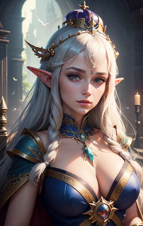 create a digital painting, best quality, 4k, Babes, a close-up of a woman with a crown and a bird on her head, portrait of a sorceress, epic fantasy art portrait, fantasy concept art portrait, detailed matte fantasy portrait , fantasy art portrait, fantasy portrait art, elven priestess, fantasy character portrait, portrait of an elf queen, portrait of a beautiful goddess, fantasy genre portrait